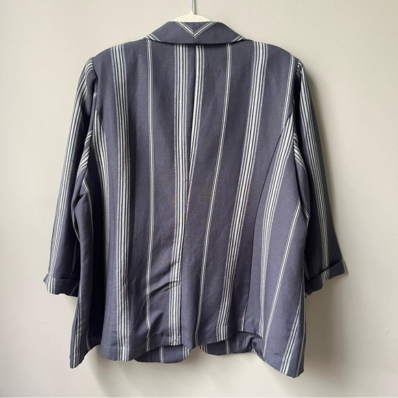 Lane Bryant Bryant Blazer Women's Size 22 New NWT Slate Blue Striped Linen Blend - Picture 2 of 11